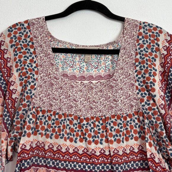 Decree Patchwork Floral Blouse Women’s Large Square Neck Boho Festival Style Top - Picture 3 of 8